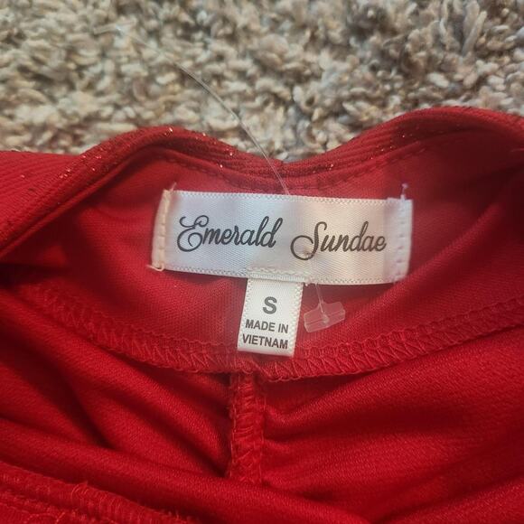 Emerald Sunday Red Sparkly Dress with Ruched Detail - Picture 4 of 4